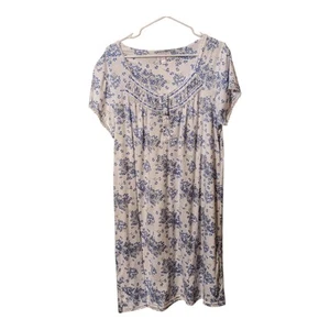 Body Touch Night Gown Size L Blue Floral Round Lace Neck Short Sleeve Buttons - Picture 1 of 4