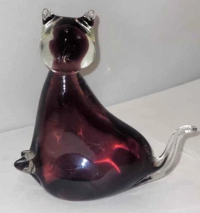 VINTAGE MID CENTURY KUNST GLAS MURANO STIL KATZE 6" groß Briefbeschwerer - Bild 1 von 2