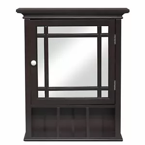 Organizador de gabinete de medicina de madera espresso espejo de almacenamiento puerta baño montaje en pared - Imagen 1 de 3