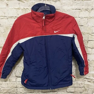 Vintage Nike Boys Medium 10-12 Blue Red Reversible Windbreaker Fleece Jacket - Picture 1 of 8