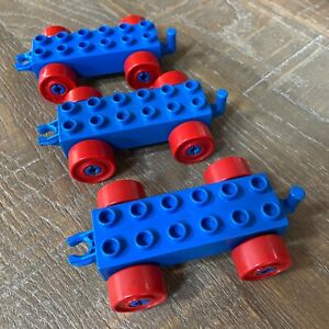 Lego Duplo 2 x 6 Train Car Base Blue with Red Wheels Lot of 3