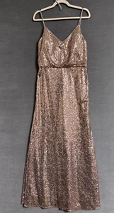 After Six 12 Long Rose Gold Sequin Gown Bridesmaid Formal Evening Sparkle Maxi - Picture 1 of 12