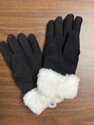 Guantes de cuero de gamuza de piel de ciervo negro para mujer puño blanco suave elegante invierno, XL Foto 1 de 3