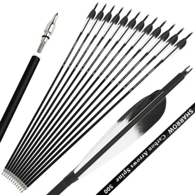28'' 30'' 31" Archery Carbon Arrows SP500 ID6.2mm 5" Turkey Feathers Bow Hunting - Image 1 of 4