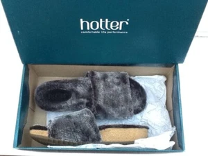Ladies Silver Grey HOTTER LOVLY Fur Slippers Sandals Shoes : UK 4 - NEW & BOXED - Picture 1 of 8