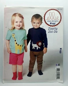 Kwik Sew K133 Ellie Mae Designs Zippity Zoo-Da Toddler Top Applique Giraffe Lion - Picture 1 of 4
