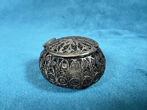 Antique French Silver Pill Box Filigree Jewelry Pill Box Round Floral - Picture 1 of 13