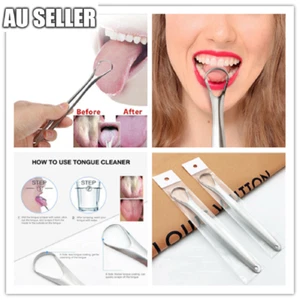 Stainless Steel Tongue Tounge Cleaner Scraper Dental Care Oral Hygiene Mouth Kit - Picture 1 of 11