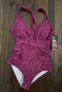 NWT EDDIE BAUER Women’s Ruched Shaping One Piece Swimsuit Padded Lined Pink Sz M - Picture 1 of 4