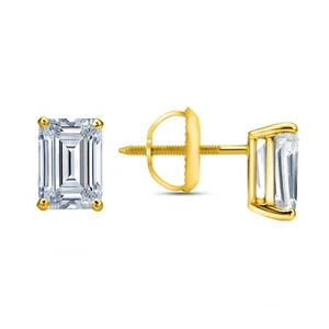 IGI F/VS 2,5 Ct Smaragd Lab Created Grown Diamond Ohrringe Ohrstecker 14K Gelbgold - Bild 1 von 3