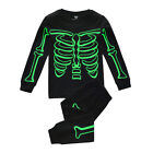 Toddler Kids Pajamas Boys Glow In Dark Halloween Skeleton Cotton Sleepwear Set