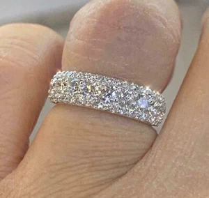 Lab-Created Diamond 2 Ct Half Eternity Wedding Band 14K White Gold Plated Size-9 - Picture 1 of 4