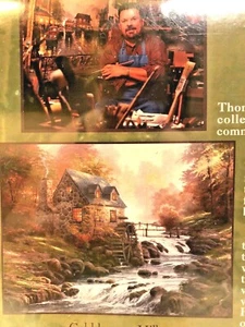 Thomas Kinkade 550 Pc. Jigsaw Puzzle "Cobblestone Mill" BONUS Wicker Basket  - Picture 1 of 5
