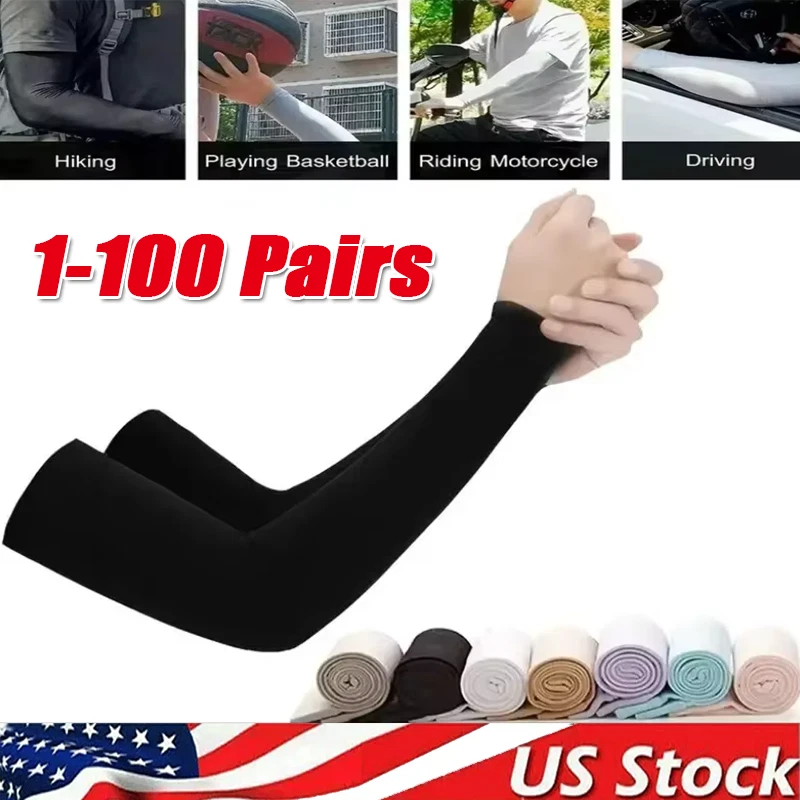 1-100 SCooling Arm Sleeves Cover UV Sun Protection Outdoor Sports For Men Women - Image 1 of 4