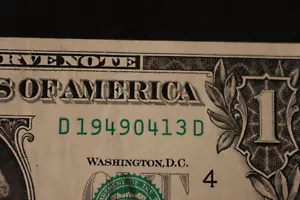 [APRIL 13, 1949]  ONE DOLLAR FANCY BIRTHDAY NOTE  SN  D 19490413 D - Picture 1 of 3