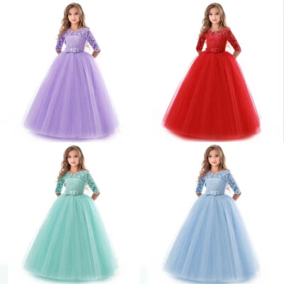 Flower Kid Dress Girl Princess Party Formal Gown Long Dresses Wedding Bridesmaid - image 1 of 4