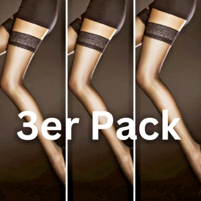 3er Pack Halterlose Strümpfe 8DEN S-L Nylons Damenstrümpfe Schwarz Damen Edith - Bild 1 von 4