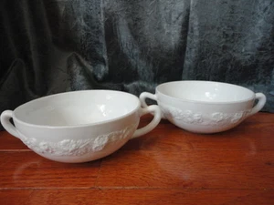 (2) Milk Glass Floral Band Double Handle Soup Bowl Cup Mush Indiana Glass   - Picture 1 of 9