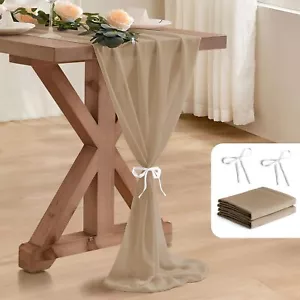 2 Pack 10 Ft Chiffon Table Runner Beige Gauze Long Table Runners 27x120 Inche... - Picture 1 of 7