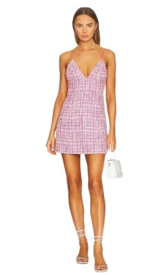 Alice + Olivia Carli A-Line Minidress Textured Tweed V-Neck Size 14 - Image 1 of 4