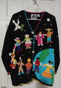 Maglione Vintage Storybook Knits - Pace per i Bambini del Mondo - Taglia M - Foto 1 di 9