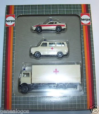 HERPA HO 1/87 3 MODELES CAMION MERCEDES + FORD TRANSIT + PORSCHE 924 CROIX ROUGE - Photo 1/4
