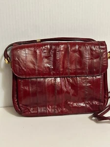 Vintage Handtasche echt Aalhaut burgund Made in Korea Crossbody Schultertasche - Bild 1 von 14