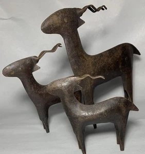 Vintage Metal Antelope Sculptures, Rustic Trio of 3 - Rustic Country Christmas - Picture 1 of 7