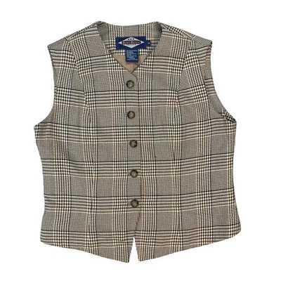 Chaleco Retro Academia Ruff Hewn Petite Para Mujer M Cuadros Pata de Gallo Botón Delantero Foto 1 de 4