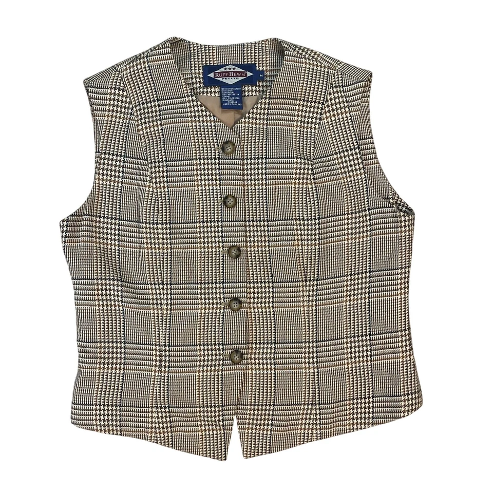 Chaleco Retro Academia Ruff Hewn Petite Para Mujer M Cuadros Pata de Gallo Botón Delantero Foto 1 de 4
