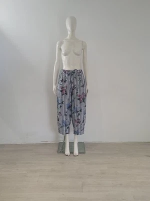 Pantaloni a palloncino nuovi con etichette Wendy Trendy UK 10 EU 38 righe floreali misto lino larghi - Immagine 1 di 4