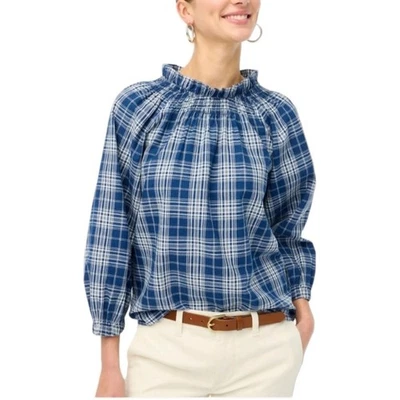 J. Crew Factory Plaid smocked ruffleneck top - Изображение 1 из 4