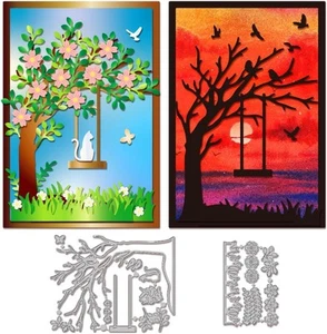 GLOBLELAND Tree Swing Cutting Dies for Card Making Metal Cat Bird Flower Die... - Picture 1 of 7