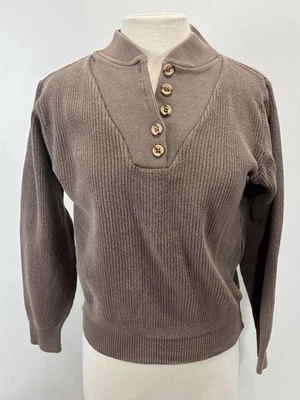 Suéter De Colección Lands End Henley Talla Mediana Marrón Para Mujer Hecho en EE. UU. 90s Foto 1 de 4