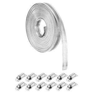304 Stainless Steel Hose Clamps, 32.8 ft Metal Strap + 12 Stronger Fasteners - Imagen 1 de 7