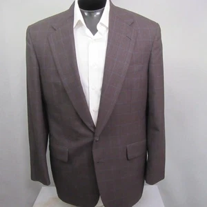 Tom James Mens Sport Coat 46R Brown Red Windowpane Check Executive - Picture 1 of 13