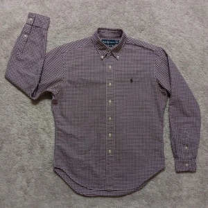 Vtg Polo Ralph Lauren Shirt Mens Medium Purple Gingham Plaid Classic Fit Preppy - Picture 1 of 12