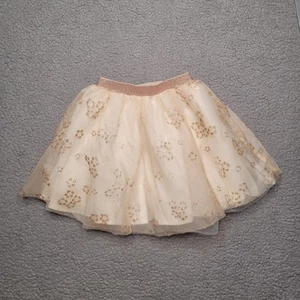 Janie and Jack Skirt Girls 4 Gold Floral Glitter Tulle Lined Party Elastic Waist - Picture 1 of 6