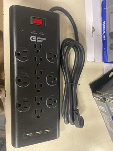 Protector contra sobretensiones eléctrico comercial de 6 pies 12 salidas negro con USB - Imagen 1 de 5