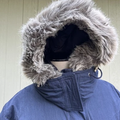 LL Bean Down Baxter State Parka Jacket Womens Petite M Blue Faux Fur Trim 24x30 - Image 1 of 4
