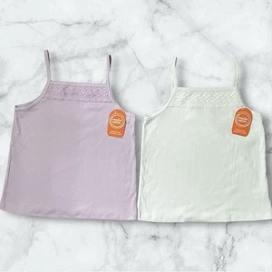 Wonder Nation Girls 2 Tank Tops Size XXL/18 Crochet Trim Lilac Purple /White NWT - Picture 1 of 8