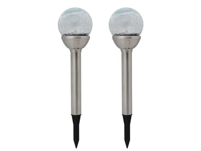 Kugel Solarleuchten mit Erdspieß im 2er Set RGB-LED Dämmerungssensor Außenlampe - Bild 1 von 4