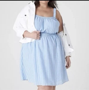 Nuevo con etiquetas Mini Vestido Lane Bryant a Rayas Mezcla de Lino Azul Talla 20 Forrado Playa Preppy - Imagen 1 de 8