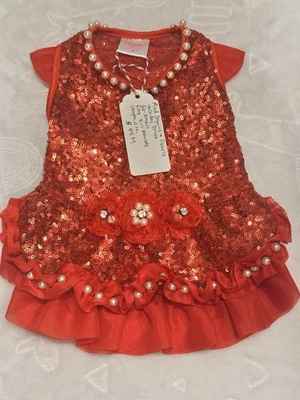 Precioso vestido festivo de lentejuelas y perlas rojas Wooflink para perro con volantes talla S Foto 1 de 4