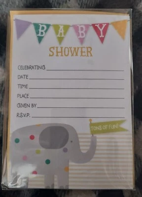 Hallmark Elephant Baby Shower Party Invitations 60 Cards NEW - 3 Packs 20 Each - Image 1 of 2