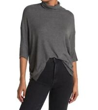 H by Bordeaux Women's Knitted 3/4 Dolman Sleeve Turtleneck Tops Gray XL