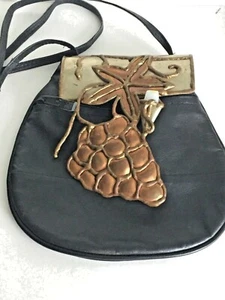 "Cartera Crossover Brutalista Cuero Negro Metal Piedra Vintage Hecho en INDIA 7x6.5" - Imagen 1 de 8