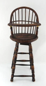 Vintage Wood Doll High Chair Windsor Style Dark Wood 17.5" T Repaired - Imagen 1 de 8