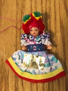 Vintage Hungarian Celluloid Folk Art Miniature Doll Hanging Ornament - Bild 1 von 5