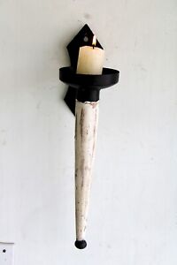 Large Pair Wall Candle Holders Torches, Wooden Large Torches Candlesticks Set